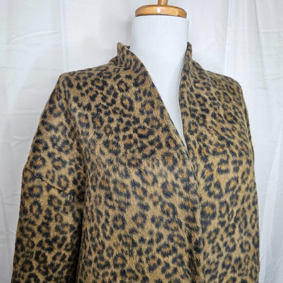 Old Navy Leopard Print Long Line Cardigan Coat Wool Blend Buttoned Unlined MP - Picture 3 of 14
